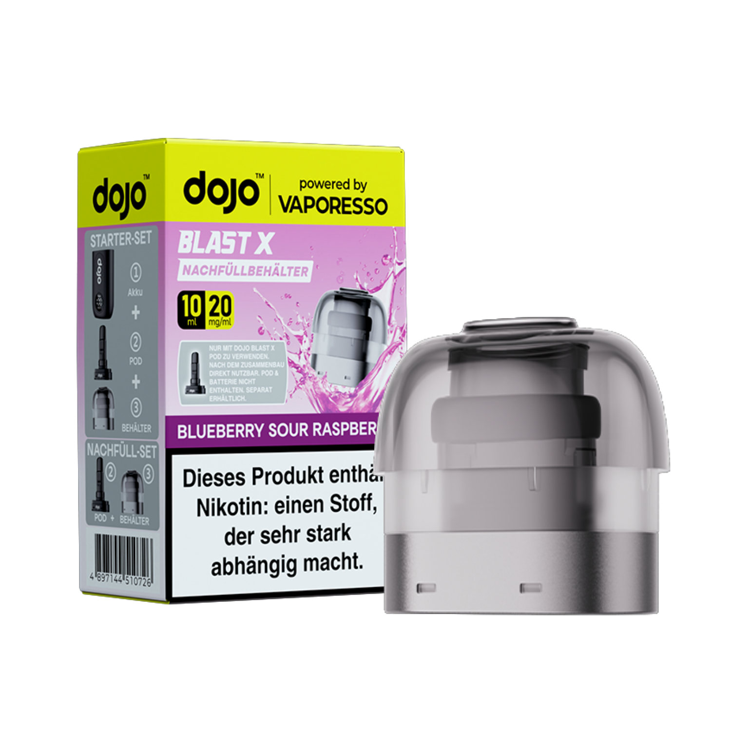 Dojo Blast X, Nachfüllbehälter, Blueberry Sour Raspberry 20mg 10ml