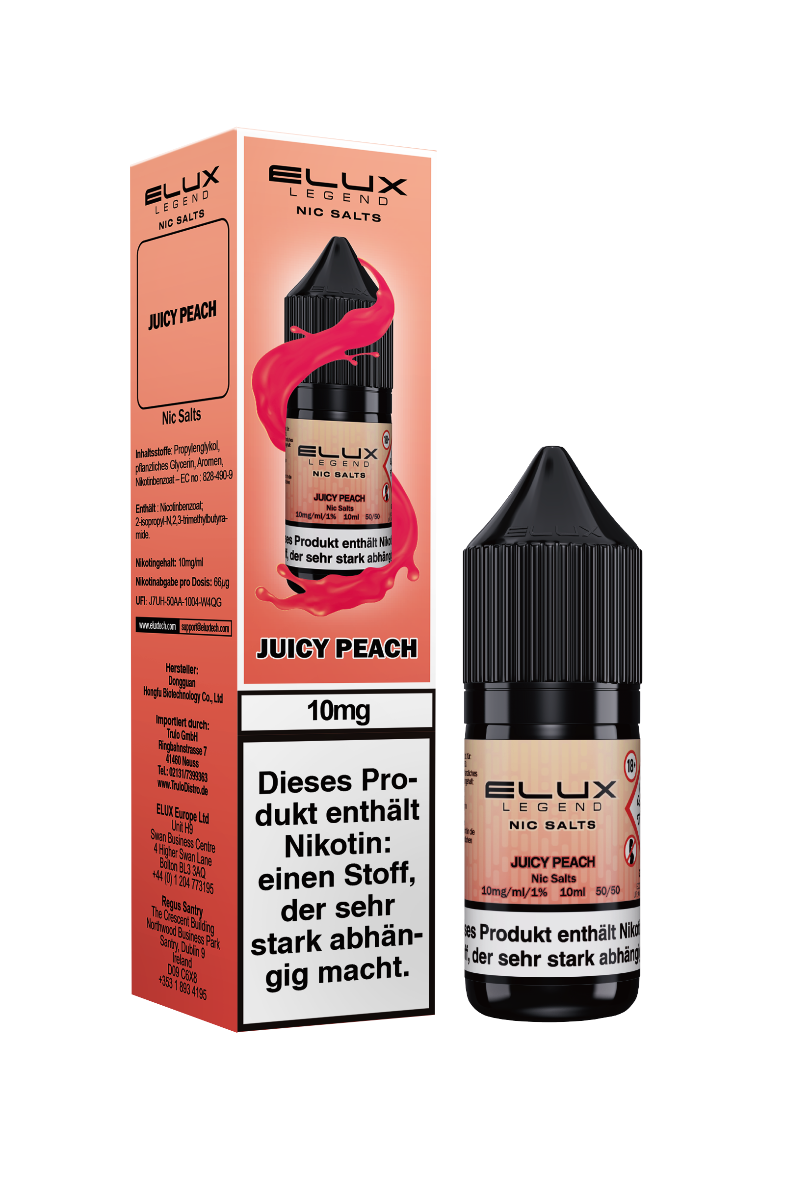 Elux Nic Salts, Juicy Peach 10ml 10mg