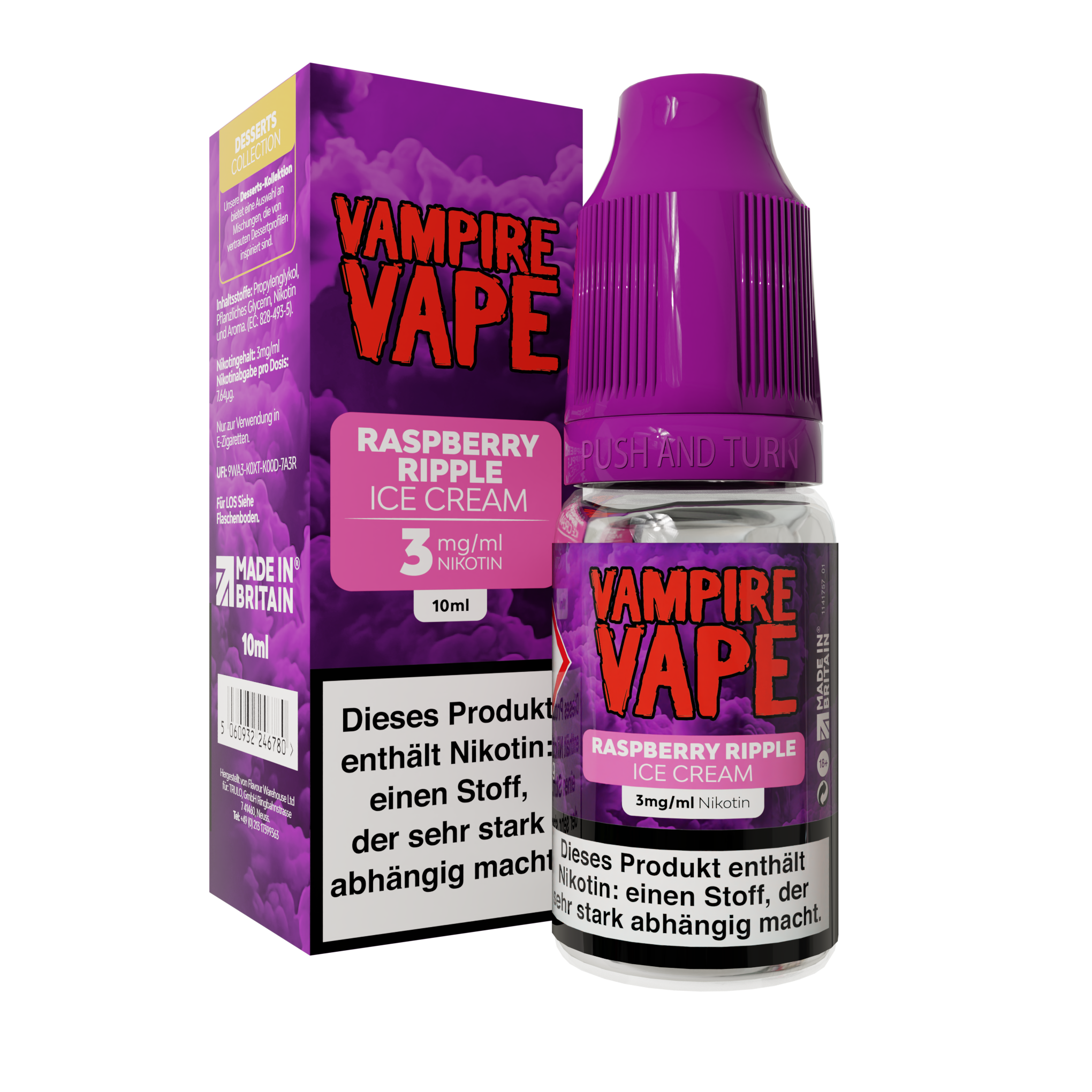 Vampire Vape, Desserts Collection, Raspberry Ripple Ice Cream 3mg 10ml