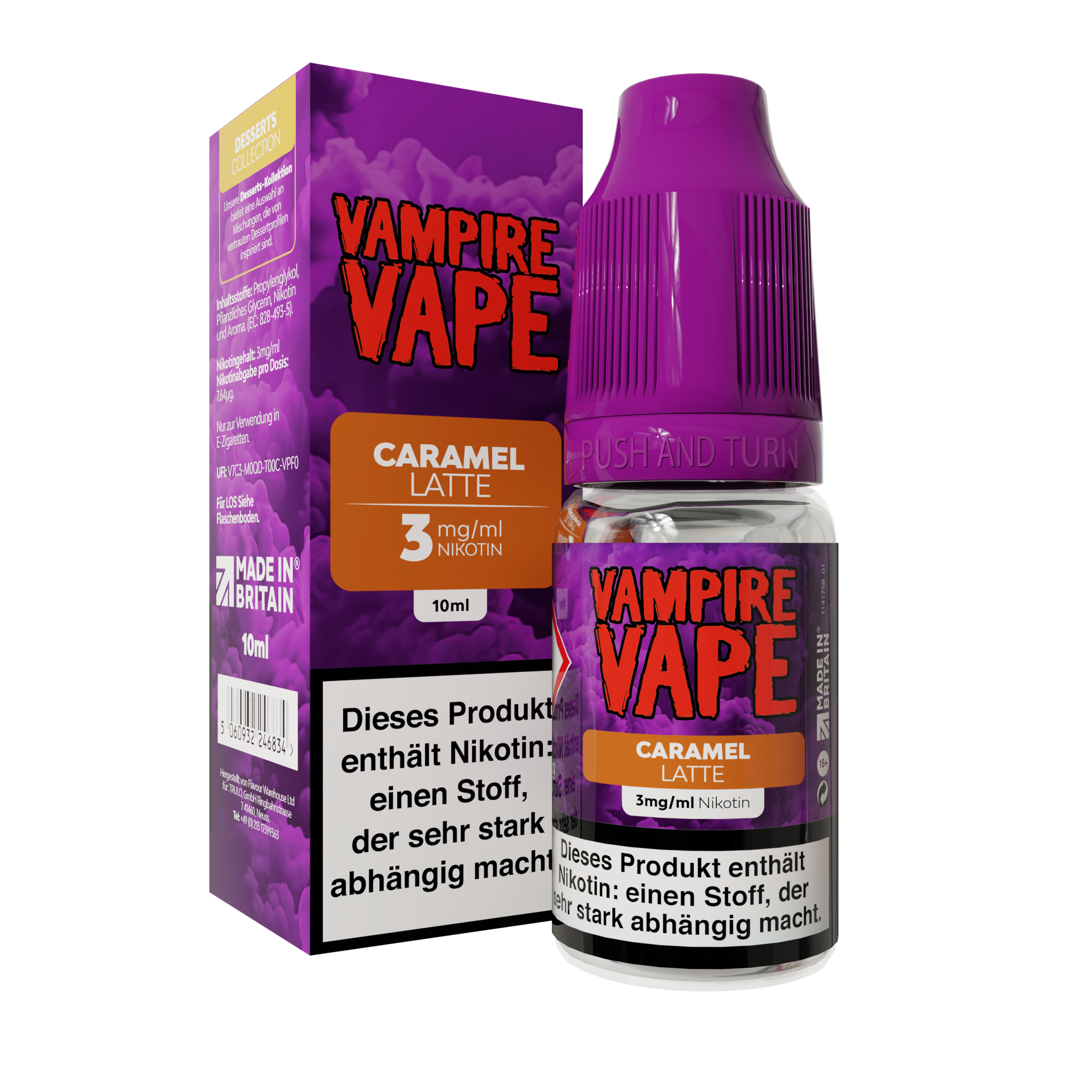 Vampire Vape, Desserts Collection, Caramel Latte 10ml 3mg